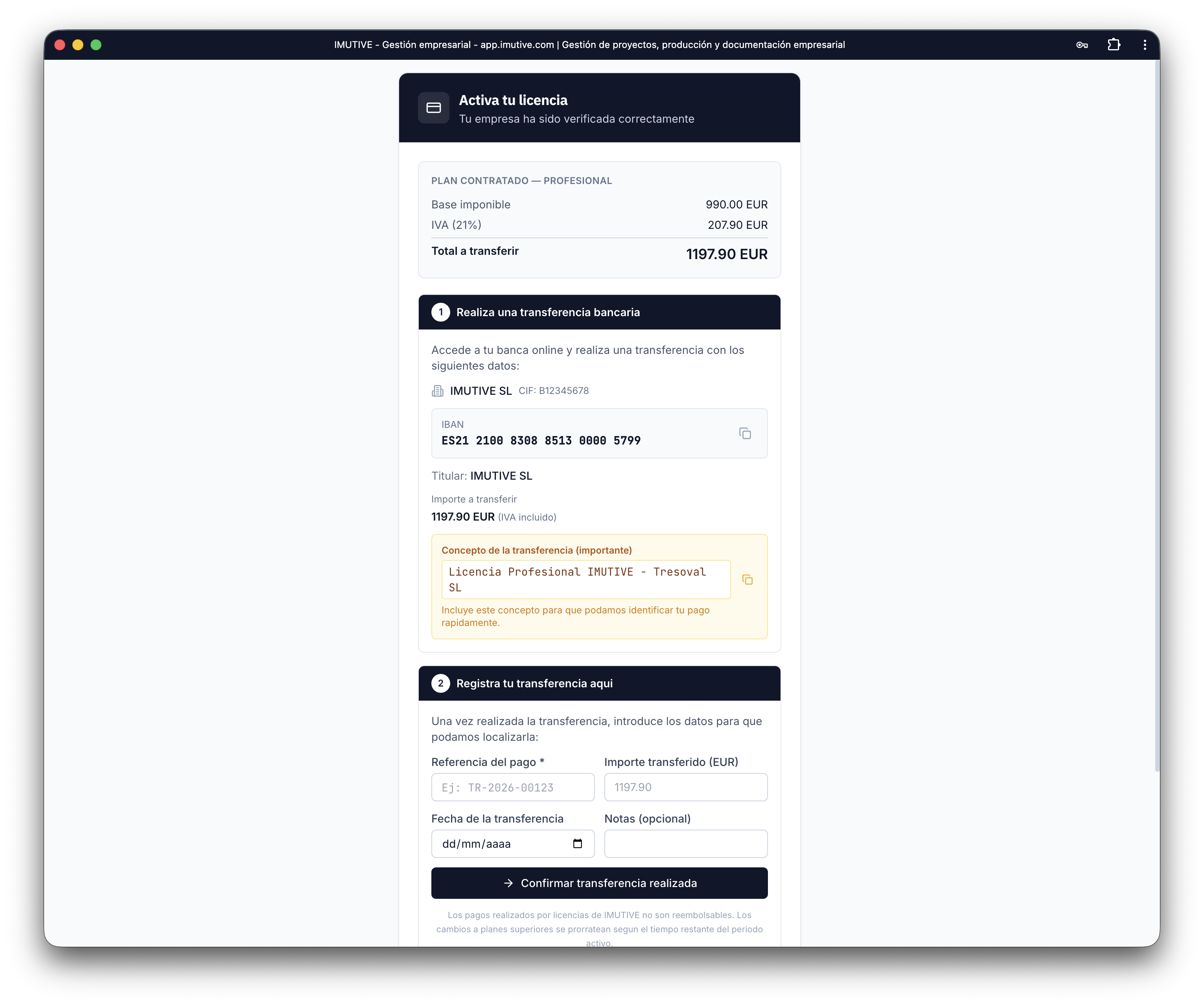 Proceso de activación y licencia en IMUTIVE