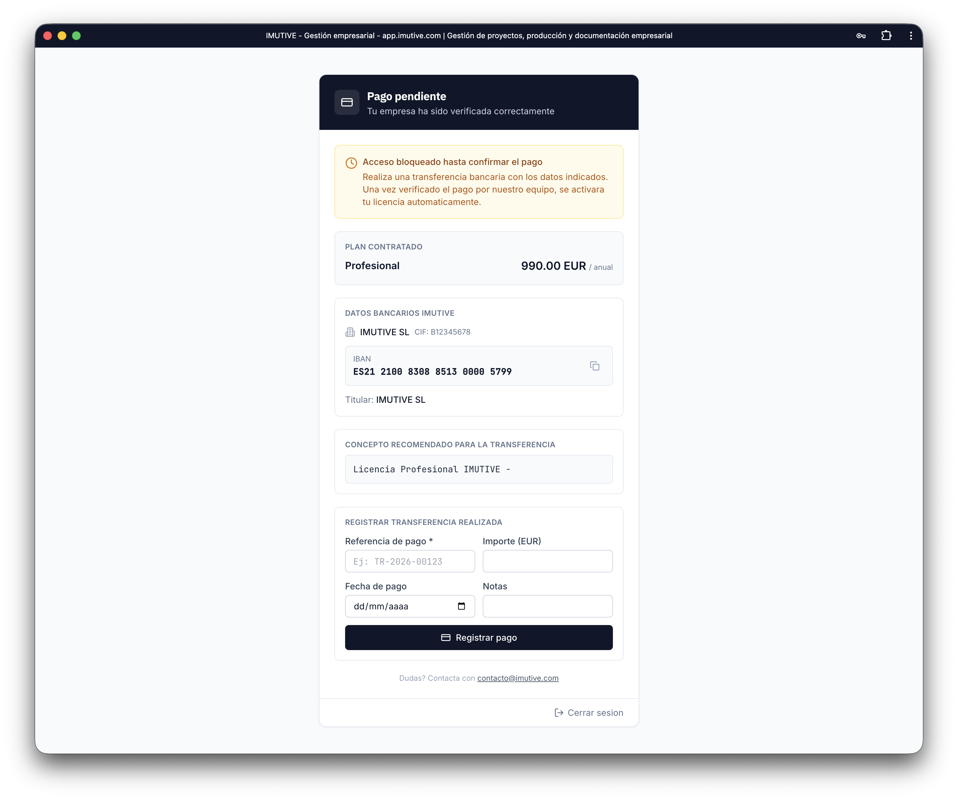 Gestión de licencias y planes de IMUTIVE